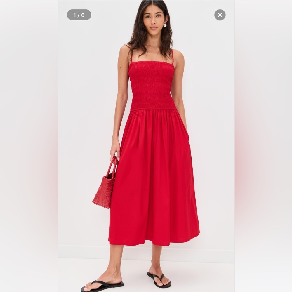 new Madewell poplin smocked maxi dress in Festival Red cotton